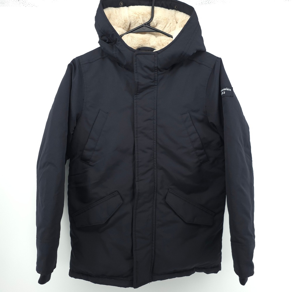 Abercrombie Kids Heavyweight Parka Boys Size 11/12 Black Faux Fur Hooded Jacket